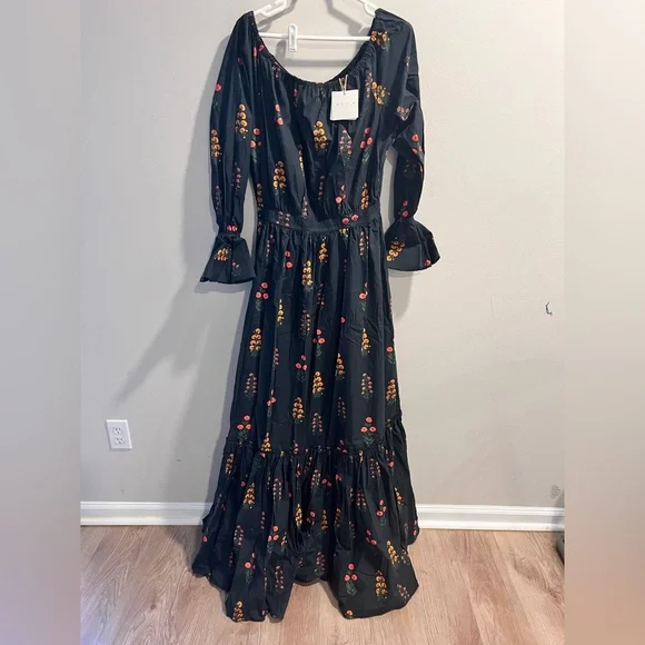 NWT Agua By Agua Bendita Almendra Dahlia Floral Off Shoulder Maxi Dress Sz Large - Picture 4 of 11